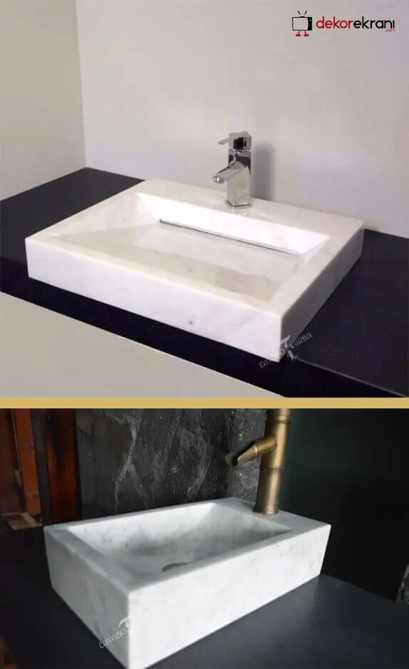 Beyaz köşeli mermer lavabo örnekleri