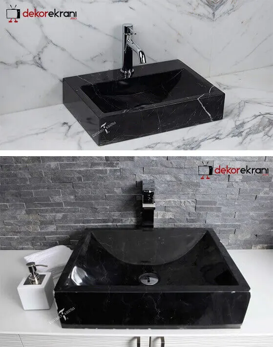 Siyah köşeli mermer lavabo örnekleri