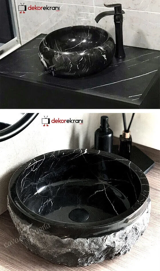 Siyah yuvarlak çanak mermer lavabo örnekleri